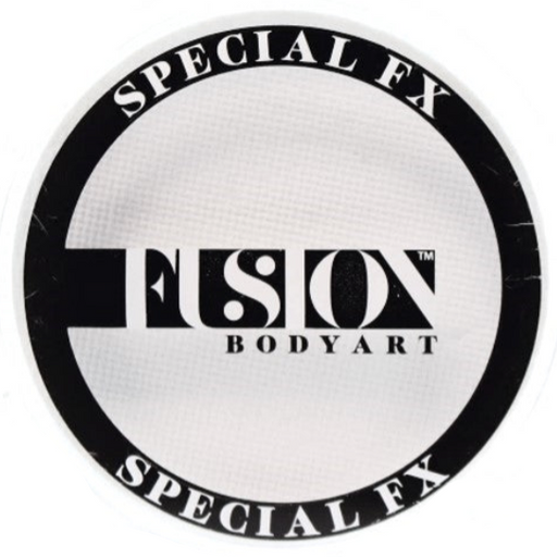 A circular special effects makeup patch from Fusion Body Art, featuring a black outer ring with 'SPECIAL FX' text and a white textured center with the 'FUSION BODYART' logo.