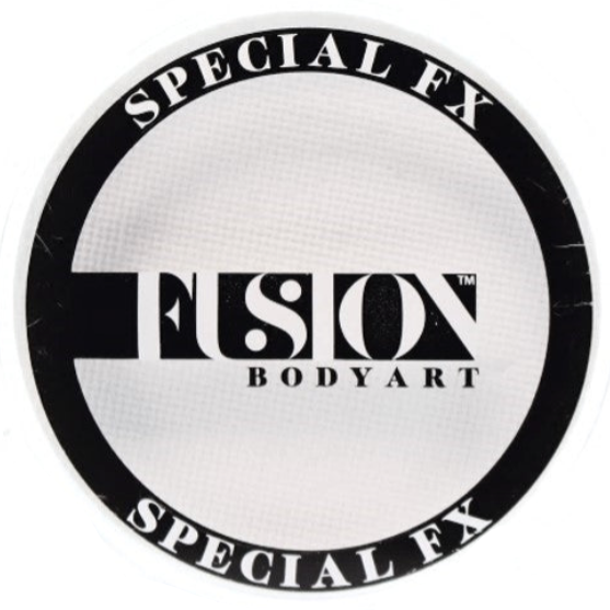 A circular special effects makeup patch from Fusion Body Art, featuring a black outer ring with 'SPECIAL FX' text and a white textured center with the 'FUSION BODYART' logo.
