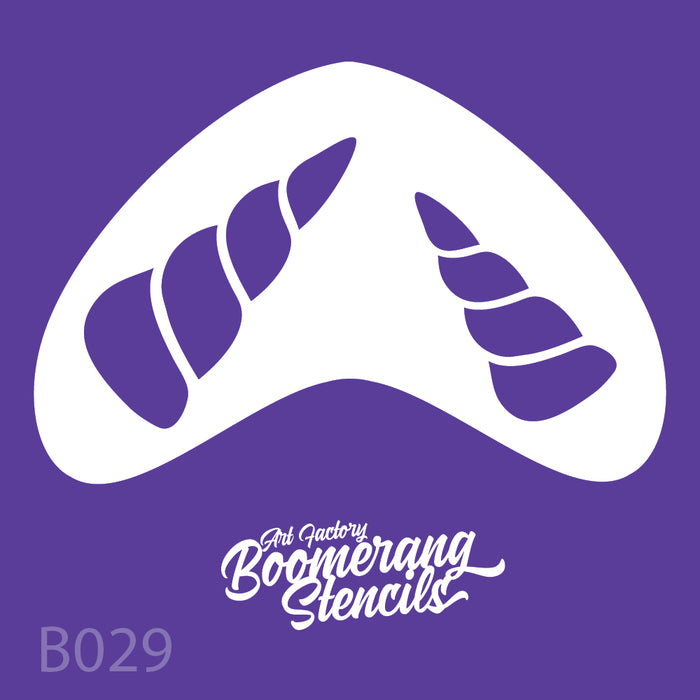 Two unicorn horn design on a boomerang shaped stencil 