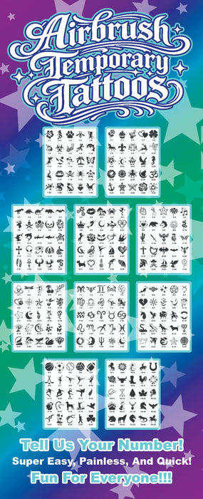 Killer Stencils® Airbrush Temporary Tattoo Banner System | 275 Organized Tattoo Stencils with Professional Display & Storage Case