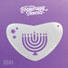 A white boomerang-shaped stencil with a Menorah design and stars on a purple background.