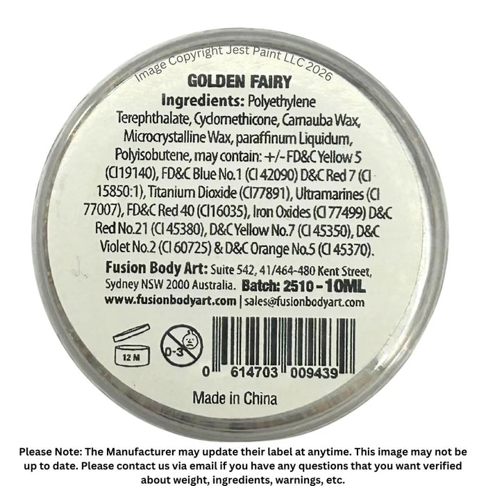 Fusion Body Art | Glitter Creams - Golden Fairy 10ml (UV Reactive)
