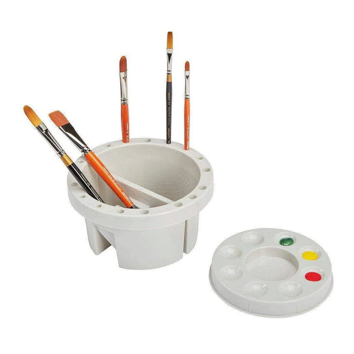 KingArt Round Brush Tub Basin with Built In 9-Well Paint Palette