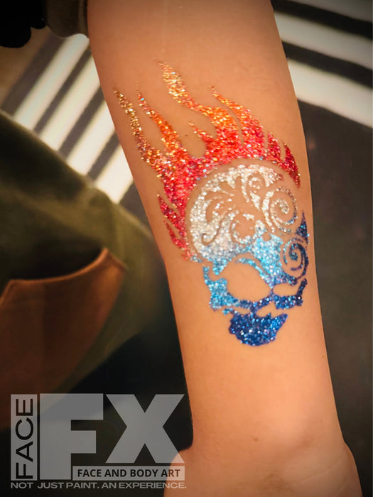 510 Flaming Sugar Skull Pixie - Set of 5 - Art Factory Glitter Tattoo Stencil