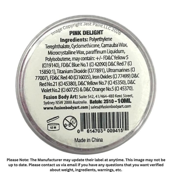 Fusion Body Art | Glitter Creams - Pink Delight 10ml (UV Reactive)
