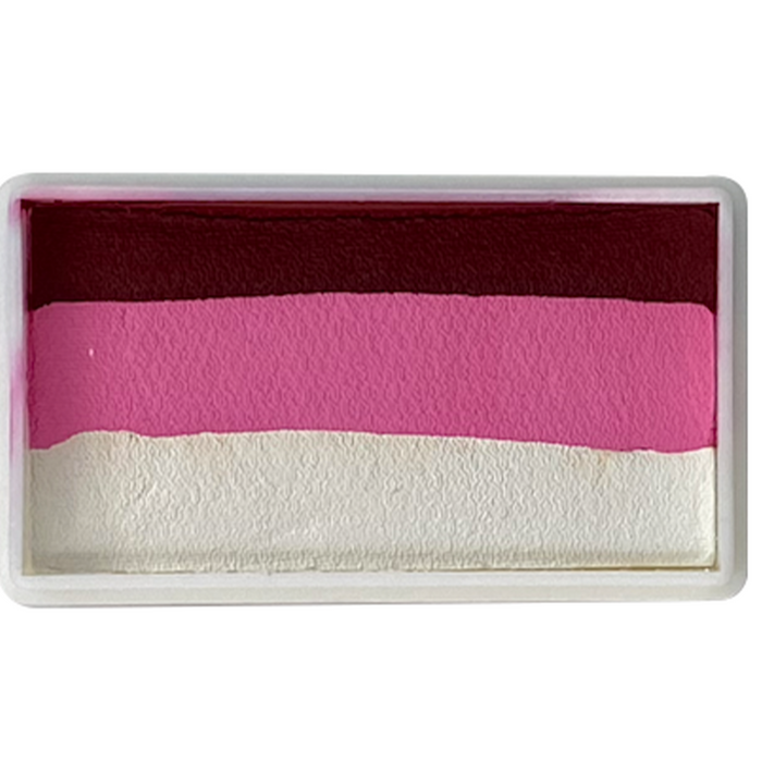 red pink and white face paint one stroke