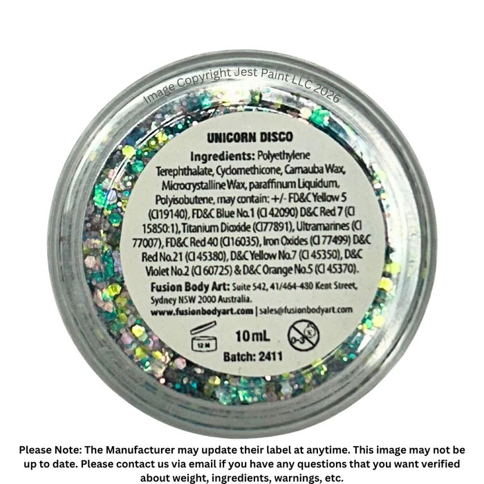 Fusion Body Art | Glitter Creams - Unicorn Disco 10ml (UV Reactive)