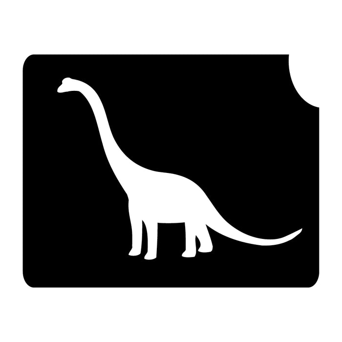 "Three-layer Brachiosaur Dinosaur stencil for face painting and body art, perfect for dinosaur enthusiasts and themed events. Glitter tattoos last 3-7 days."