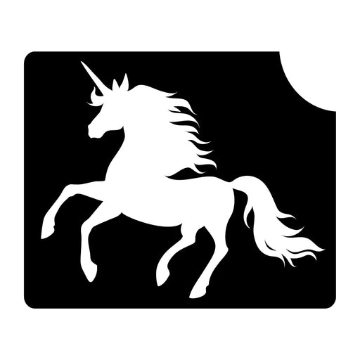 Unicorn three-layer stencil for face paint and body art, perfect for parties and festivals. Glitter tattoos last 3-7 days.