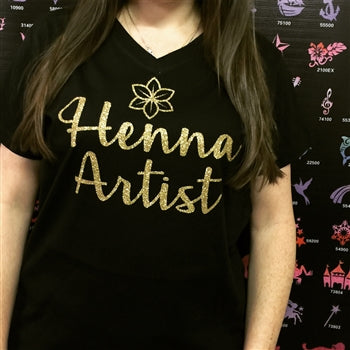 V Neck Henna Artist T Shirt in Gold