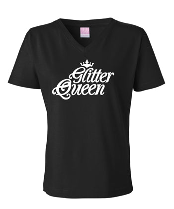 V Neck Glitter Queen T-Shirt