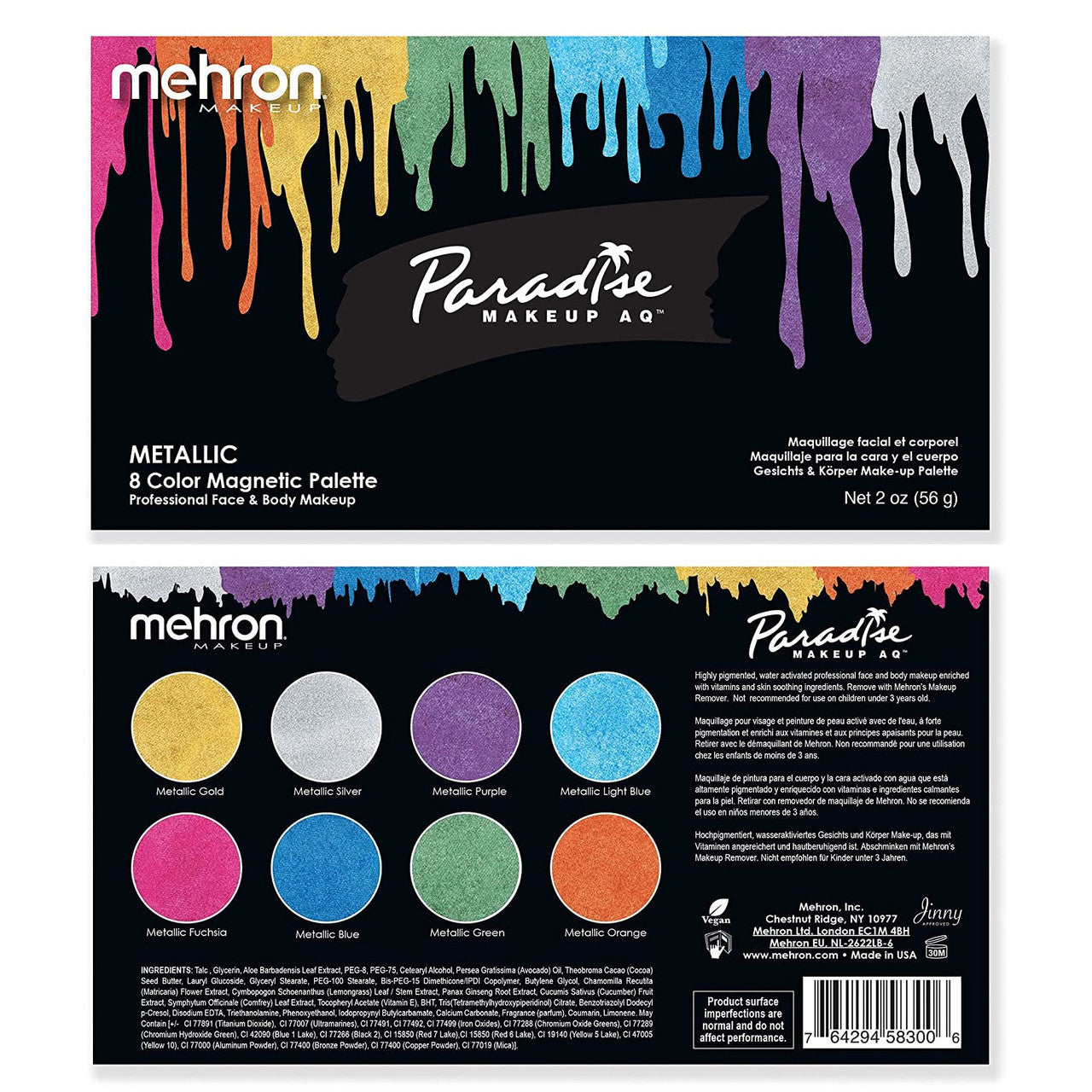 Megron Color Design 8 Color Paradise Metallic Palette by Mehron – www.artfactoryus.com