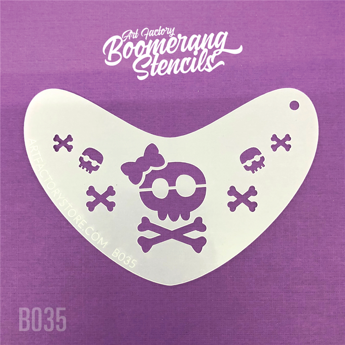 Sugar Skull and Cross Bones Boomerang Stencil by the Art factory