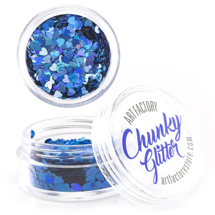 Chunky Glitter - Blue Holographic Hearts