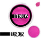 A container of Fusion Body Art Paint in a bright magenta color, labeled Fusion Body Art Paint, with an application guide and a small leaf illustration.