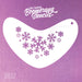 A white, boomerang-shaped stencil with multiple snowflake designs