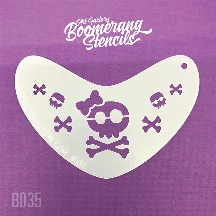 Cute skull and crossbone designe on a boomerang shaped stenci/