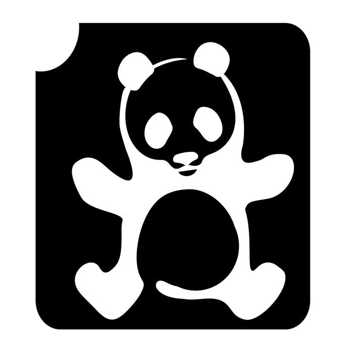 "Three-layer panda stencil for face painting and body art, ideal for adding cuteness to events. Glitter tattoos last 3-7 days."