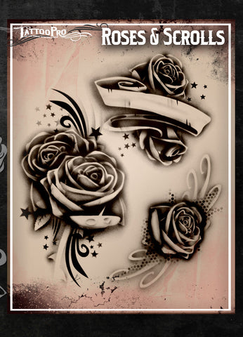 Wiser's Roses & Scrolls Tattoo Pro Stencil Series 1